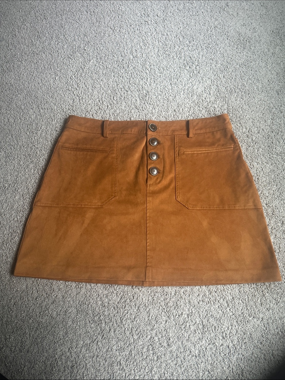 Zara Camel Button-Front Faux Suede Mini Skirt